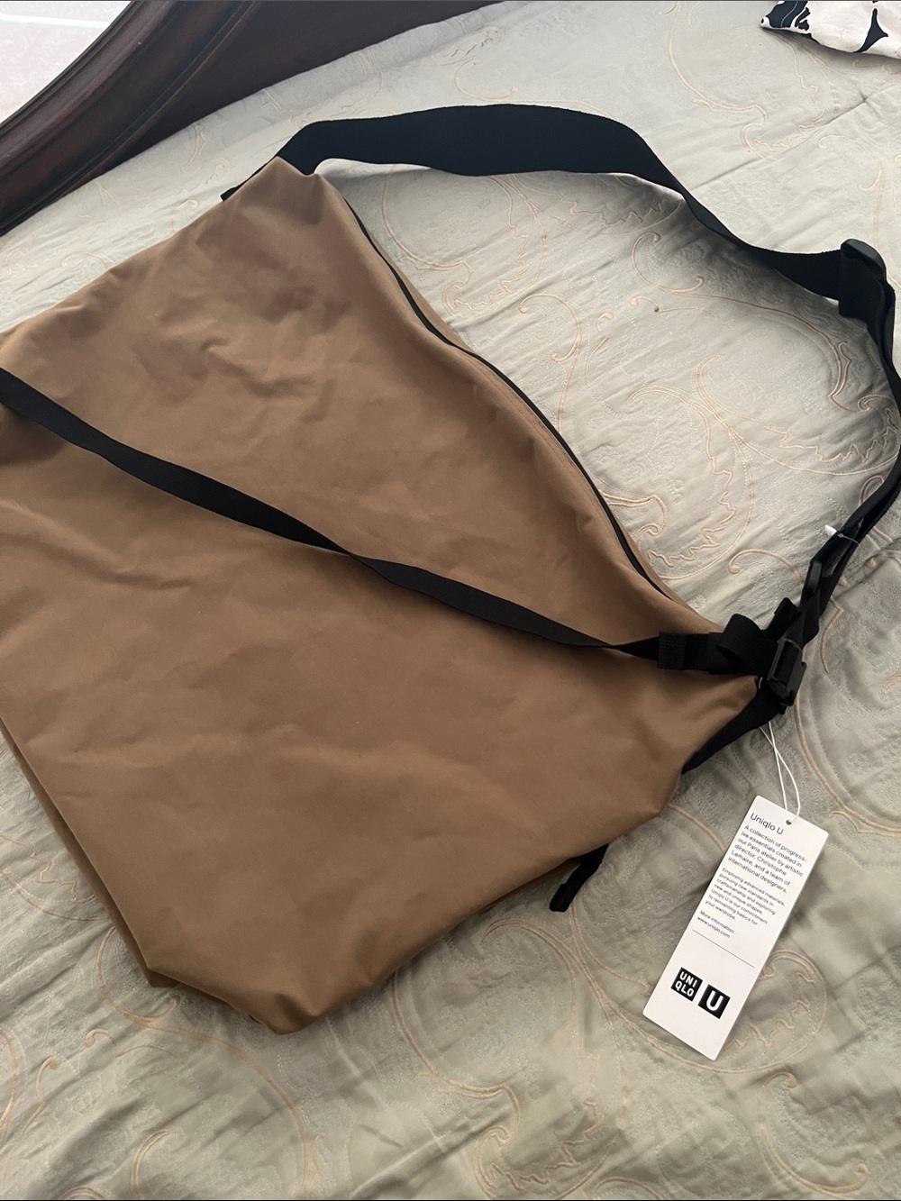 UNIQLO U Brown Nylon Messenger Bag with Black Adjustable Strap